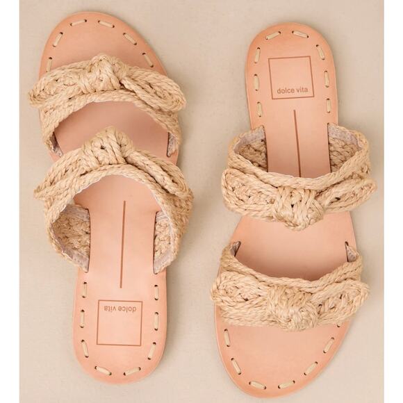 Dolce Vita Shoes - NWT Dolce Vita Dinah Light Natural Woven Raffia Bow Slide Sandals Sz. 8